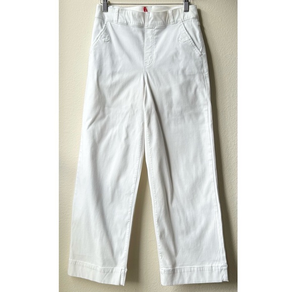 Spanx 20312R Stretch Twill Cropped Wide Leg Khaki pull on ankle Pants White Sz M - Picture 5 of 16
